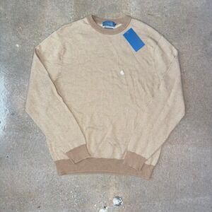 Biltmore Cotton Cashmere Herringbone Knit Crewneck Sweater Men's L NWT Brown